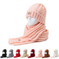 Damen Frauen Warm Beanie Mütze Schal Set Strickschal Wintermütze Strickmütze Cap