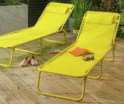 Sonnenliege Sonnenliege 2er-Pack Set gelb Flachbett Gartenstuhl Terrasse