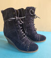 Pier One Herbst Winter Stiefelette mit Keilabsatz dunkel blau Gr 38 Wildleder 