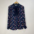 Boden Bluse Damen Größe 14 Marineblau Blumenmuster Geknöpft Langarm Etuikleid bunt zum Binden