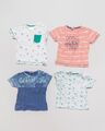 4 T-Shirts Gr. 80 – Streifen Palmen Blau Print Unisex Set Pack