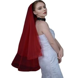 Wedding Veil for Wedding Party Bride Veil Sheer Head Scarf Crimson