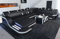 Couch Ledercouch Ledersofa Wohnlandschaft Palermo XXL Sofa LED Schwarz Weiß