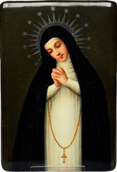 Miniatur handgemalt auf Porzellan 19. Jh. betende Nonne mit Rosenkranz 13 x 9 cm