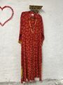 Cofur Dänemark Maxi Kleid S M Sari 100% Seide Rot Gemustert Lange Tunika Kaftan