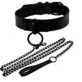 Halsband mit Leine Ring schwarz/Rot BDSM SM Erotik Fetisch Bondage Kunstleder 