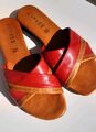 Leder 40 Schmal Sandalen Pantoletten Sehr weich Braun Rot Damenschuhe Schuhe