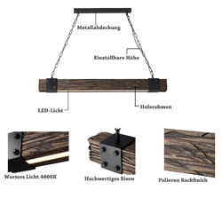 37,4'' Bauernhaus Rustikal LED Pendelleuchte Loft Hängelampe Holz Deckenleuchte