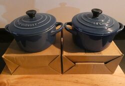 Le Creuset lot 2 mini-cocottes bleues céramique émaillée (20) neuves avec boites