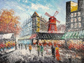 Handgemalt Moulin Rouge im Herbstlich Gemälde Öl Unikat Paris Frankreich CanCan