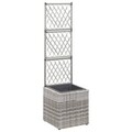 Hochbeet mit Rankgitter 1 Topf 30x30x107 cm Poly Rattan Grau