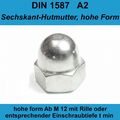 M8 DIN 1587 Hutmuttern Sechskantmuttern A2 Edelstahl V2A VA hohe Form 20-500 St.