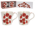 2 Mohn Tassen Geschenkbox Set Kaffeeliebhaber Fine China rot Blumen Mohnliebhaber Git