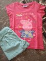 Peppa Wutz Pyjama Kurz 2 Teiler Türkis /Pink Sommer Mädchen Gr. 122/128 Neu