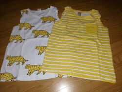 2 Tank-Tops Shirts  H & M Größe 98 wie neu unisex weiß/gelb 