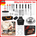 38 tlg BBQ Grill Set aus Edelstahl Zange Zubehör Grillbesteck Grillzubehör Set