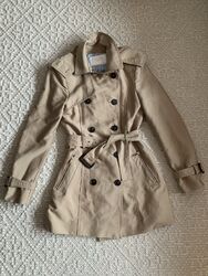 Zara Baumwoll Trench Coat Mantel beige sand camel 36-38 M Old Money kurz H