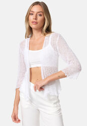 Damen Bolero Jäckchen Cardigan Brautstola Hauchdünn Federleicht Transparent 3/4