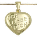 Echt Gold 585 Frauen Herz Anhänger Ich liebe Dich mit Silber 925 Kette vergoldet