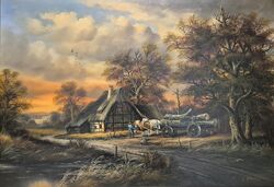 Ölgemälde Gemälde Horst Baumgart (geb. 1932) Landschaft Abendrot mit Zertifikat