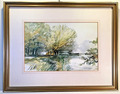 Aquarellgemälde von Fluss Alne Weide signiert JOHN R. HARRIS Originalkunst