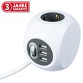 WALTER Powercube, 3x VDE Steckdose, 3x USB, Steckdosenwürfel, 1,4 m Kabel