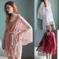 Spitze Robe Satinkleid Seidig Nachthemd Kimono Abendkleid Nachtwäsche Pyjama-Set