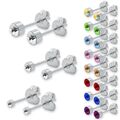 3 Paar Ohrstecker-SET Edelstahl Strass-Stein weiß blau regenbogen rot lila grün