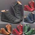 Damen PU Ankle Boots Schuhe Booties Stiefel Stiefeletten Flache Schuhe GR. 38-43