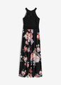 Maxikleid mit Blumen-Print Spitze Gr. 42 Schwarz Casual-Kleid Sommer-Dress Neu*