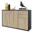 Kommode Sideboard Anrichte Schrank Ben V3 in Schwarz - Hochglanz und Naturtöne