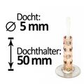 Dochthalter 50x5mm + 2 Glasfaserdochte, Schmelzlicht drinnen/draußen, Wachsreste