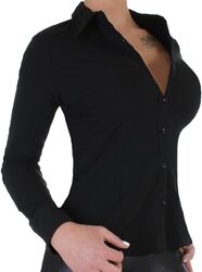 Damen Stretch Business Bluse Hemd Langarm tailliert Hemdbluse Businessbluse 