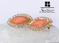 Korallen Ohrringe mit 1,32ct. vvsi Brillanten 750 Gold Coral Unikat Navette