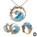 Ocean'S Oath Schmuckset, Boho Blue Ocean Wave Halskette Ohrringe SetF