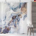 Duschvorhang Marmor Blau 180x200 cm, Modern Abstrakt Blau Gold Weiß Marmor 