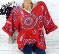 ITALY T Shirt Tunika Bluse Top Muster Baumwolle Kurzshirt Rot kurz 42 44 46