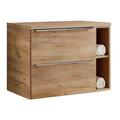 Badmöbel Waschbeckenunterschrank 81cm Unterschrank Regal Wotaneiche Badezimmer