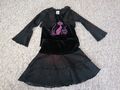 Kinder Mädchen Kleid Glitzer Gr 98 Zwei Tlg Lila Schwarz Halloween Hexe Langarm 