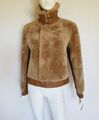 Coach feminine Lammfell Jacke Echtfell Pelz Leder Biker Jacke Caramel