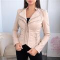 Stylische Damen Kunstleder Jacke in Biker-Stil Beige #J1189