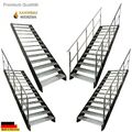 Premium Stahl-Treppe 13 Stufen Breite 60-140cm H:247cm Geländer Wange Anthrazit