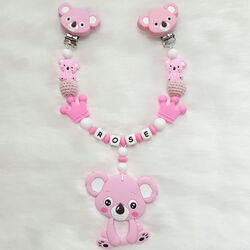 Koala silikon Set Schnullerkette mit Name für Jungen und Mädchen | farbe Pink