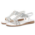 Damen Sandalen Glitzer Riemchen Blumen Sandaletten Nieten Sommer Flach Sandalen