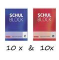 SPARPACK BRUNNEN Schulblock A4 10x liniert + 10 x kariert - gelocht, mit Rand