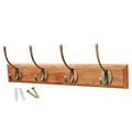 Viktorianisches 4-Haken Wandmontage Holz Mantelgestell, antike Messing Mantel Haken