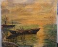 ABENDSONNE am BODENSEE Gemälde 70 x 60 cm signiert J.P. 1956