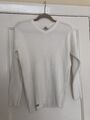 Blanc du Nil Damen Pullover weiß gerippt Baumwolle V-Ausschnitt Gr. XS