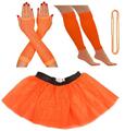 ORANGE NEON KOSTÜM TEILE TUTU STULPEN HANDSCHUHE PERLEN 80er KOSTÜM PARTY 