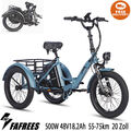 FAFREES Elektro-Dreirad E-Bike 20 Zoll 3 Räder Fahrrad 500W Cargo Trike mit Korb